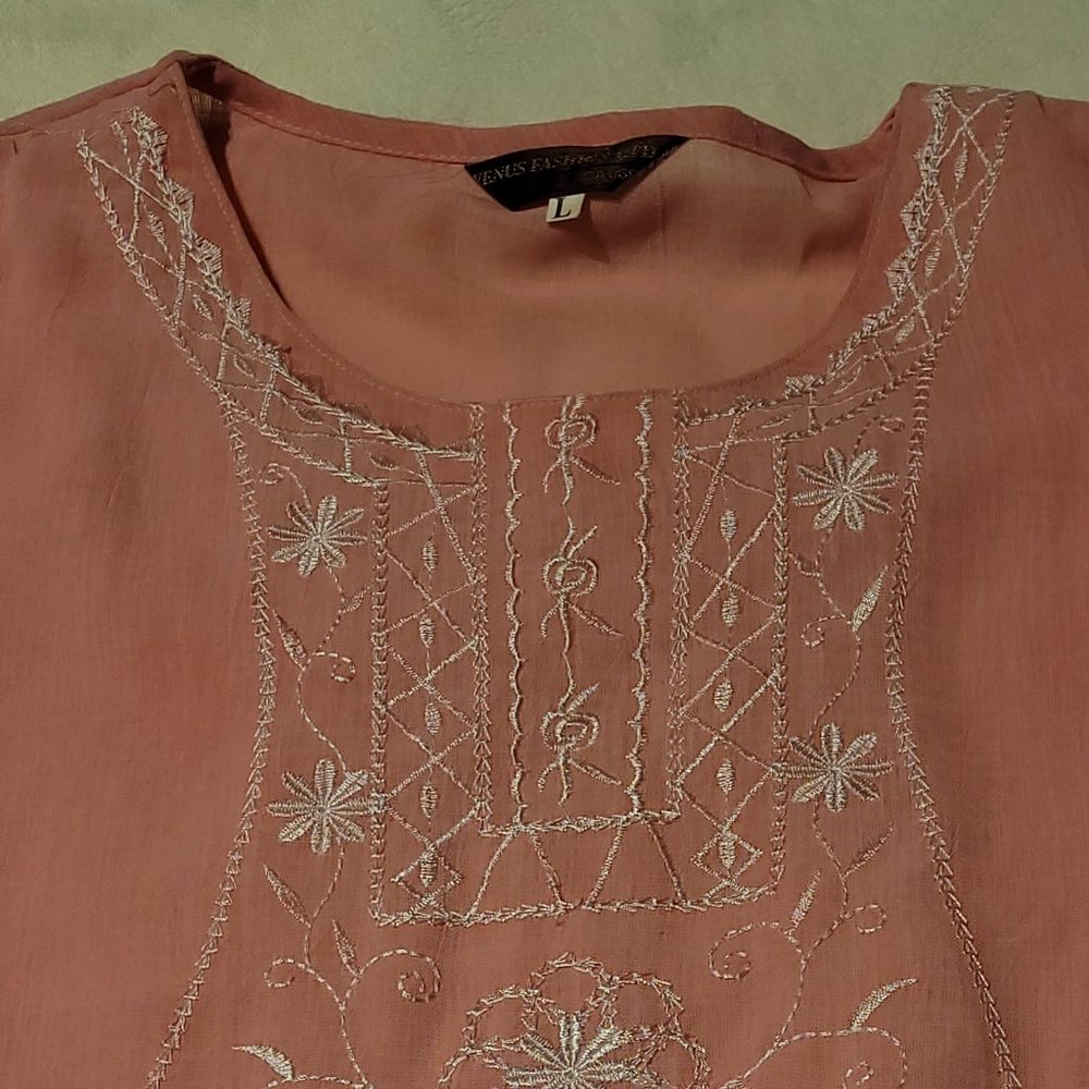 Lined Salmon Pink Tunic - Size L - Preloved